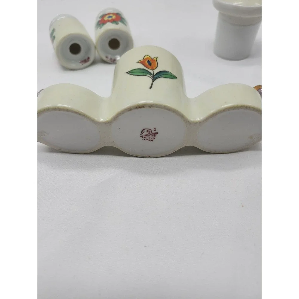 Vintage Takito Japan Lusterware Salt Pepper Mustard Set Art Deco Hand Painted